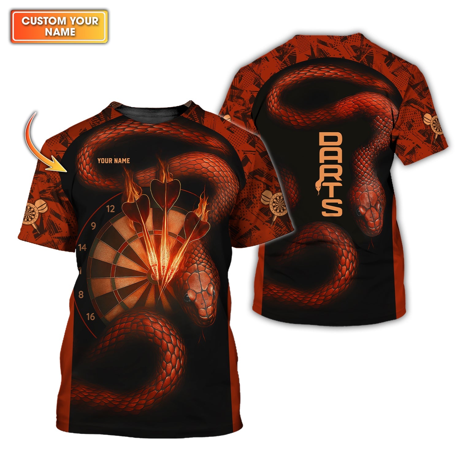 Dart Shirts For Men's, Flaming Dartboard Darts Jersey, Custom Name Darts Shirt