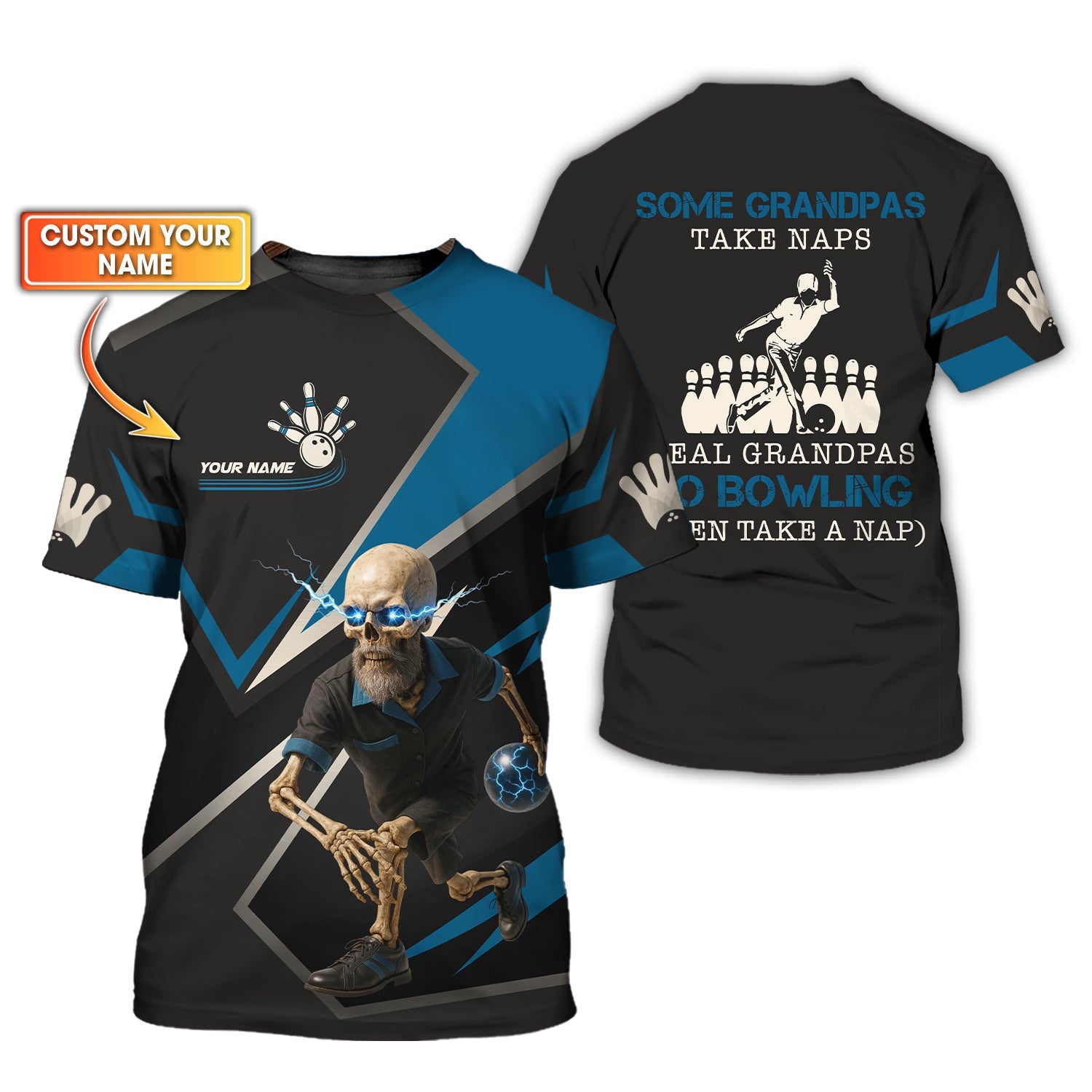 Skull Old Man Storm Bowling Shirts for Dad and Grandpa, Bowling Jersey Dad Gifts