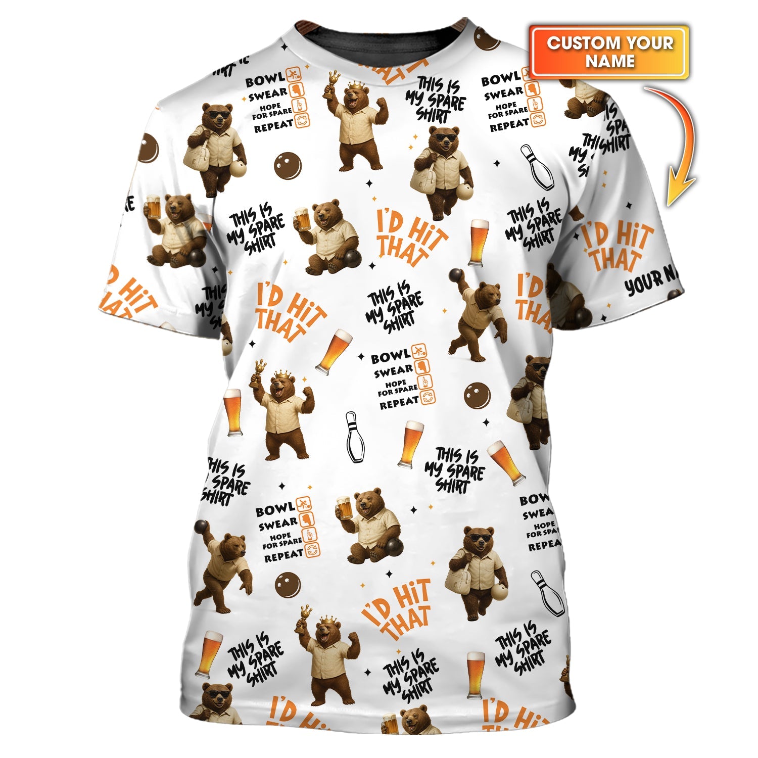 Custom Name Bear Bowling Jersey – Funny Custom Tenpin Shirt – Bowling and Beer Gift for Bowlers