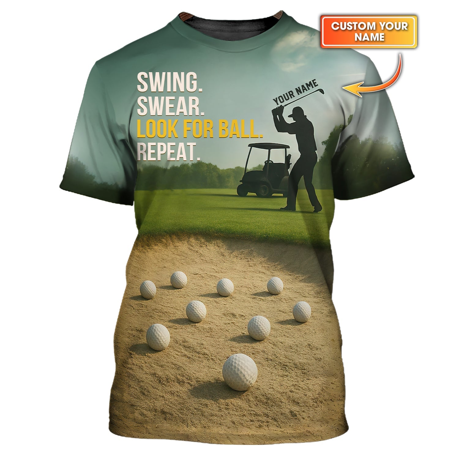 Swing Swear Look For Ball Repeat Shirt, Custom Name Funny Golf Polos, Crazy Golf Shirts For Men's