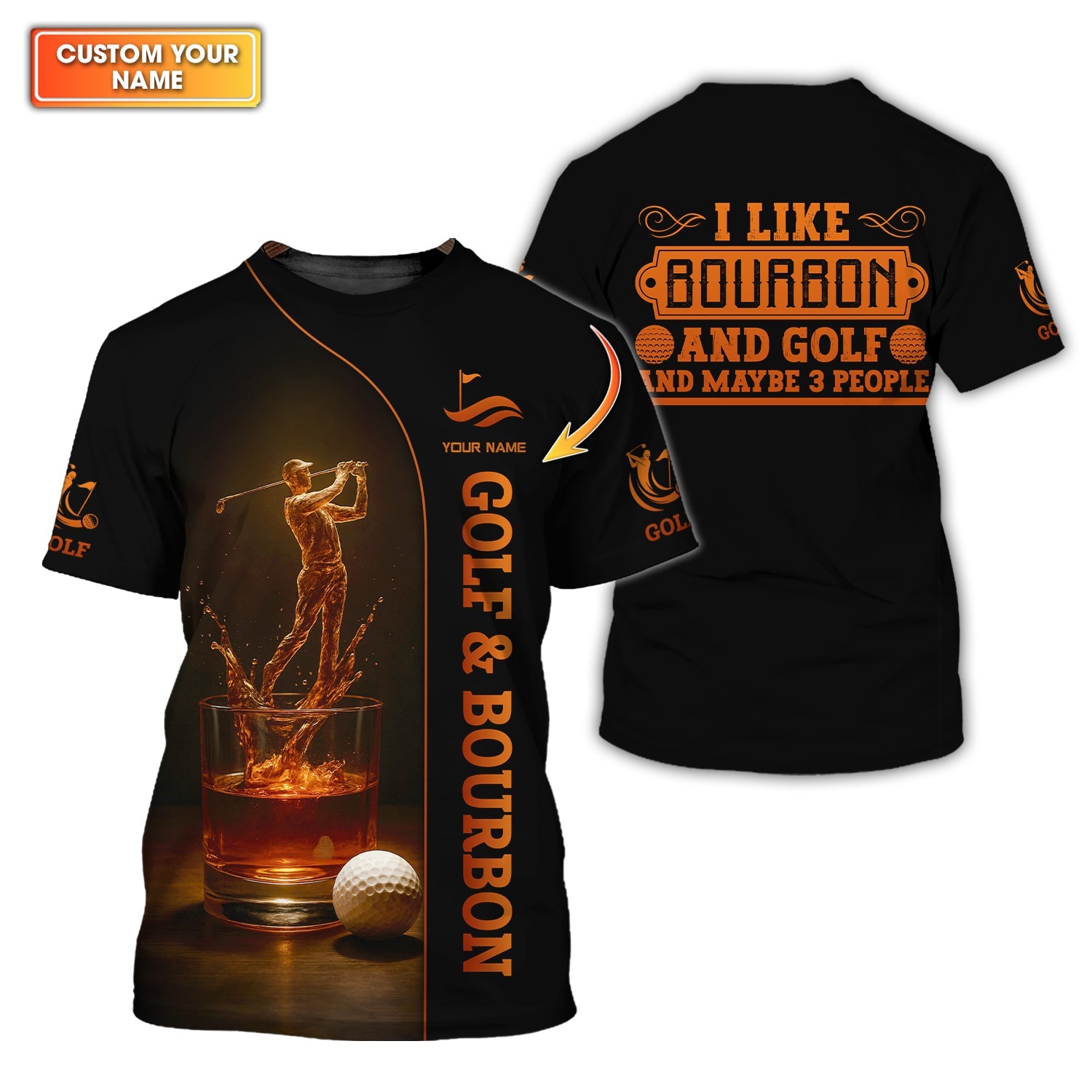 Golf & Bourbon Custom Golf Polos, Funny Golf Shirt for Men, I Like Bourbon and Golf Shirts