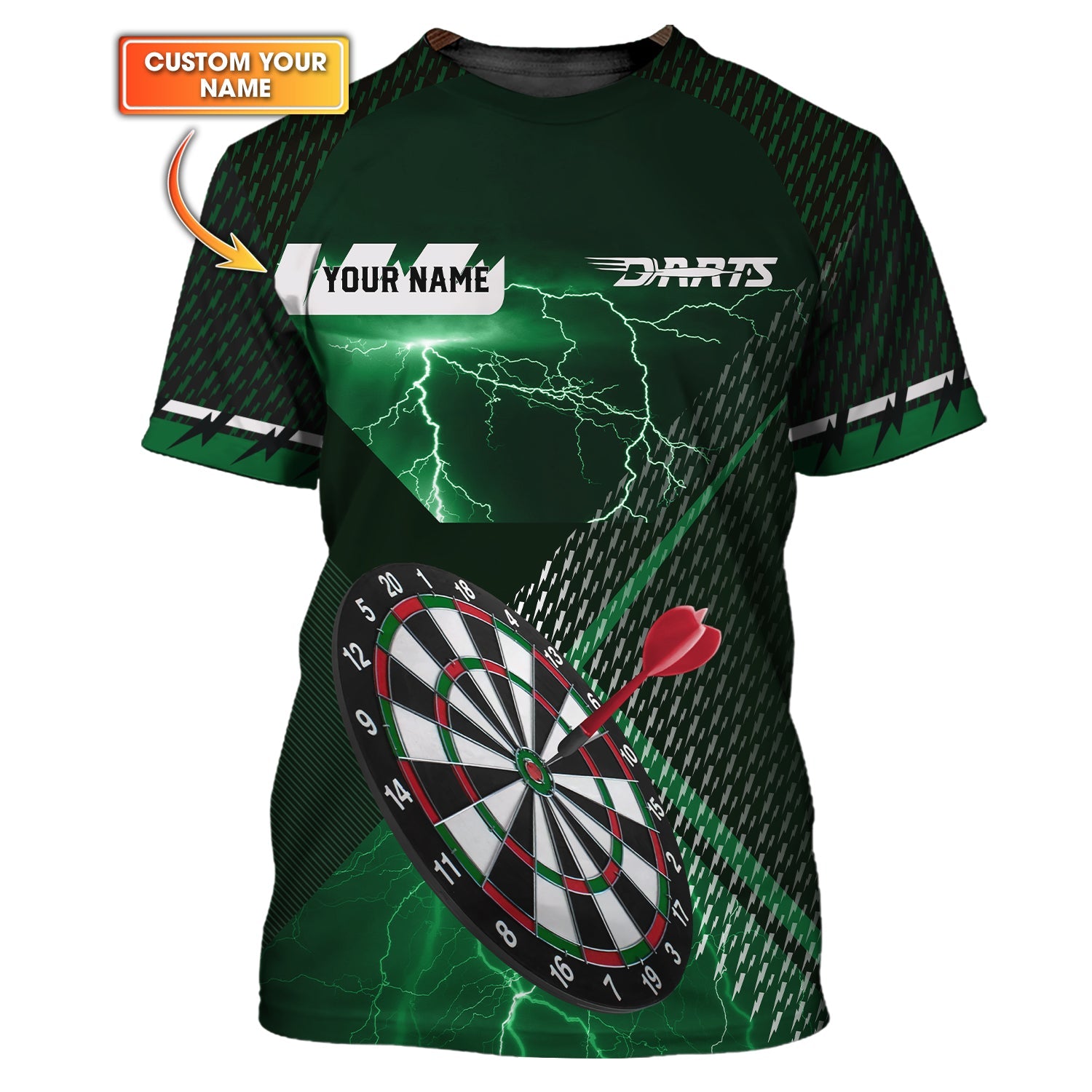Custom Name Darts Jersey, Green Lightning Dart Shirt, Gift For Darts Lover