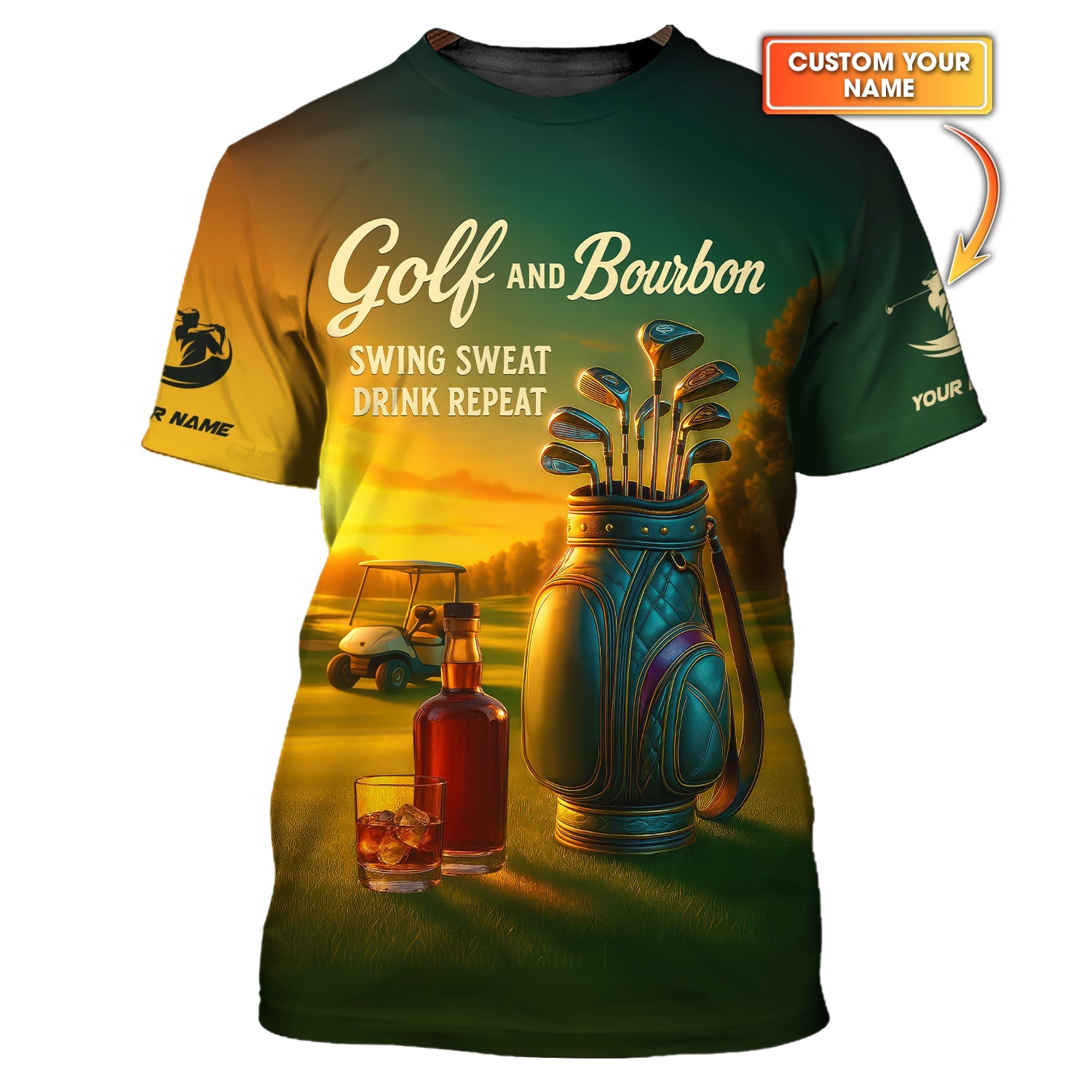 Golf and Bourbon Swing Sweat Drink Repeat – Custom Golf Polo – Funny Tournament Golf Gift for Parents