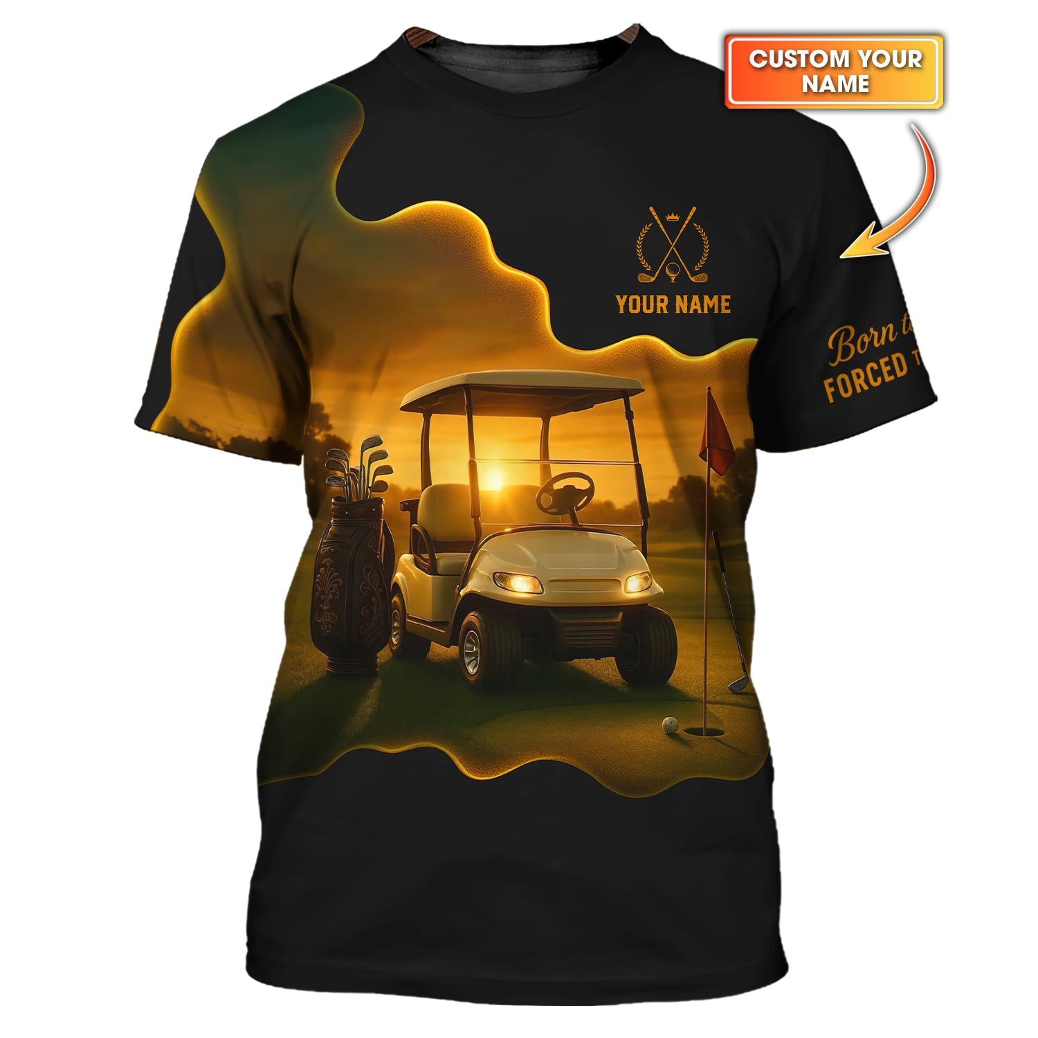 Sunset Golf Cart Custom Name Polos, Men's Golf Shirts, Funny Golf Shirt, Gift For Golfers