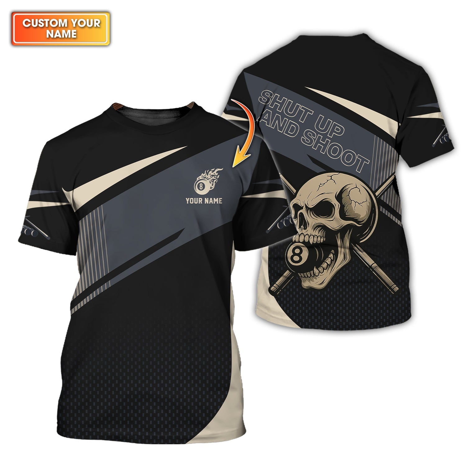 Custom Billiard Shirt, Funny Billiard Shirts For Pool Lovers, Skull 8 Ball Billiards Jersey, Shut Up And Shoot