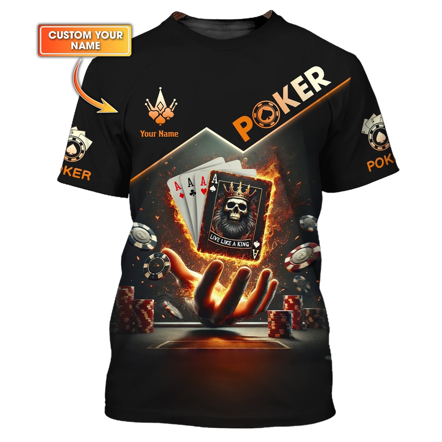 Live Like a King-Skull King Card Poker Custom T-Shirt, Personalized Poker Jersey, Gift For Poker Players