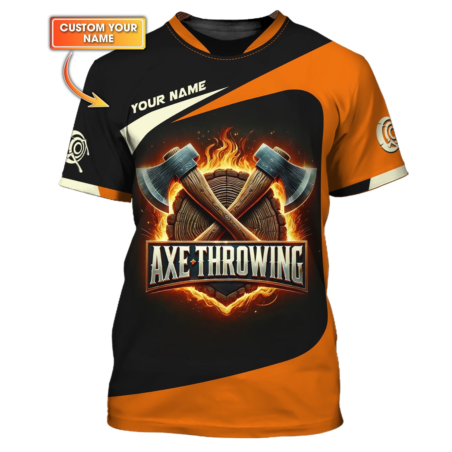 Custom Axe Throwing T-Shirt – Bold Fire & Crossed Axes, Gift for Axe Throwing Players