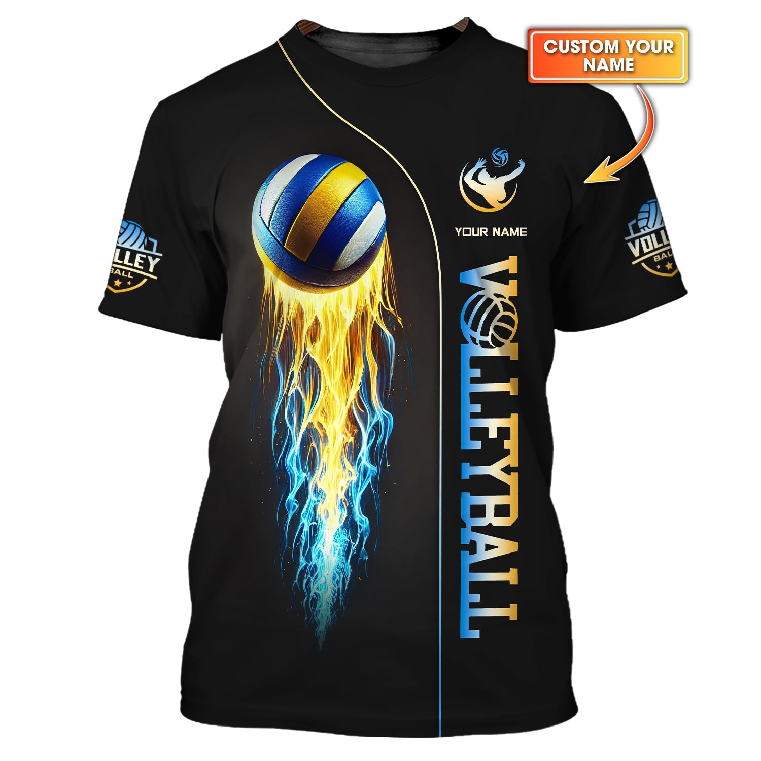 Custom Volleyball T-Shirt with Fire Effect, Personalized Volleyball Jerseys Design, Volleyball Gift