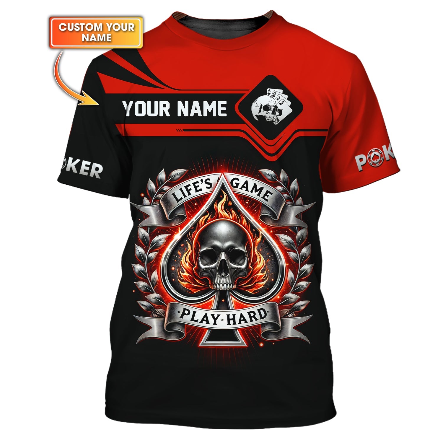 Life's Game Play Hard Poker Skull 3D Design T-Shirt, Poker Shirts, Gift For Poker Players