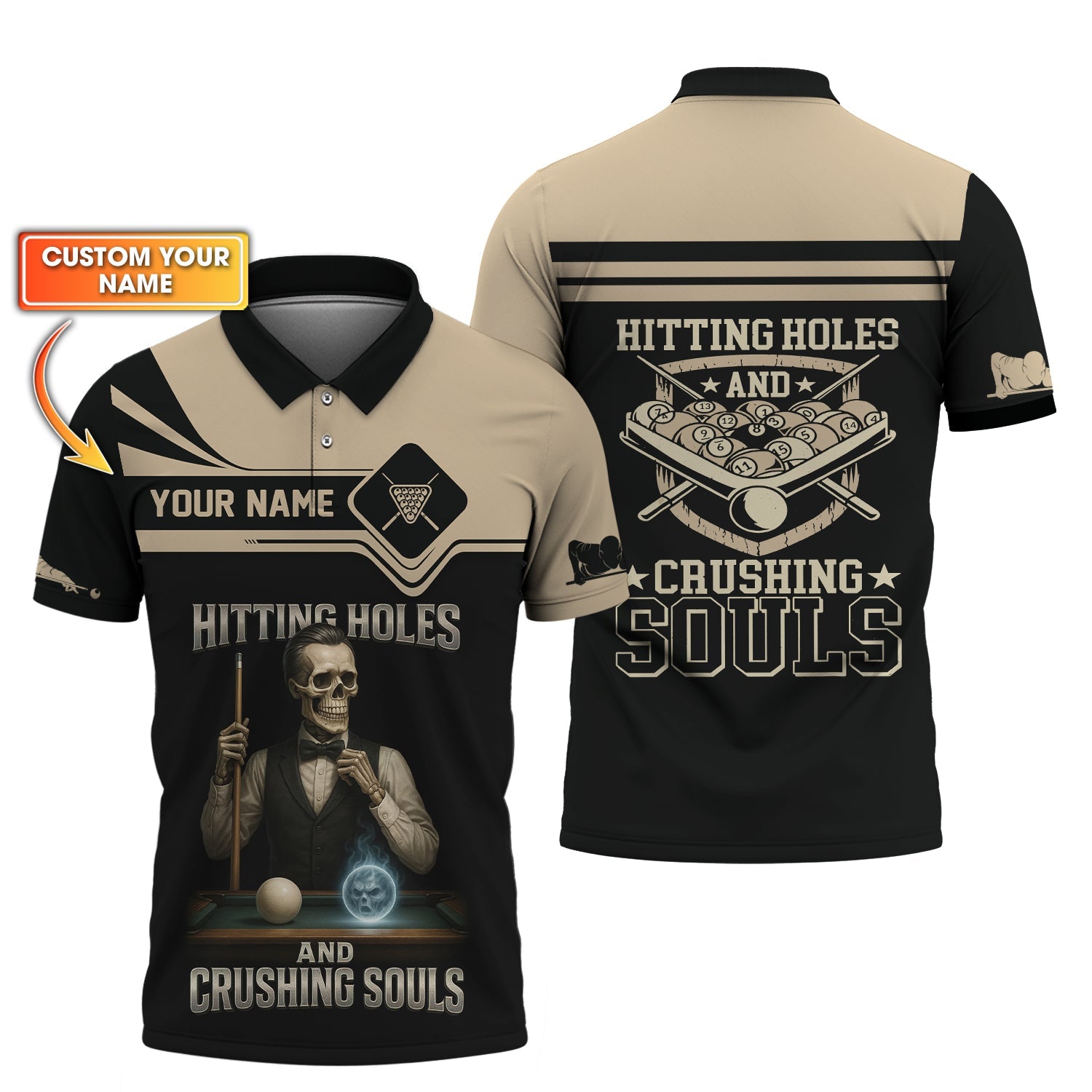 Custom Billiards Shirt, Skeleton Pool Players Tee, Funny Hitting Holes And Crushing Souls, Gift For Billiards Player