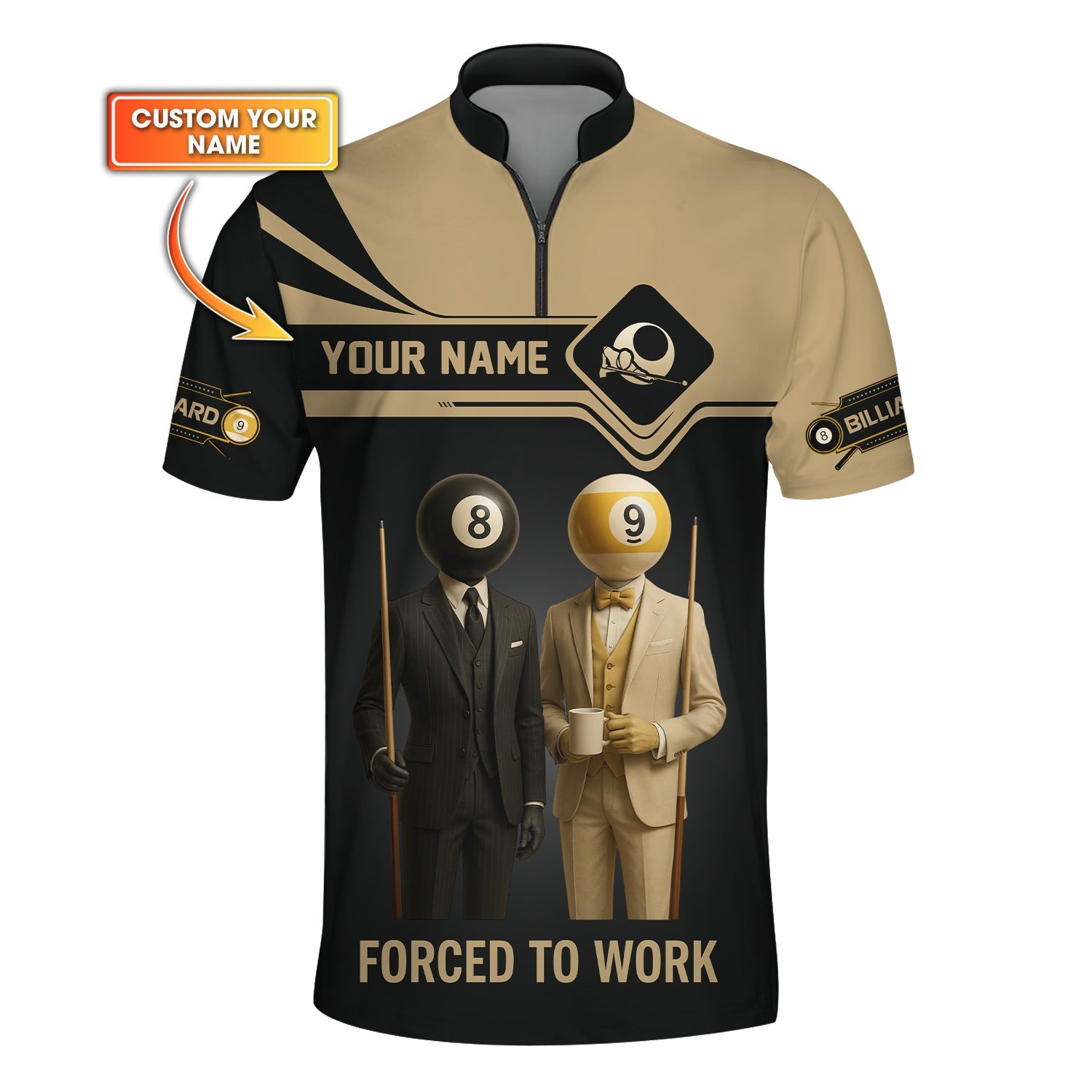 Custom Billiards Jersey, Forced To Work, 8 Ball 9Ball Pool Billiard T Shirts, Gift For Billiards Player