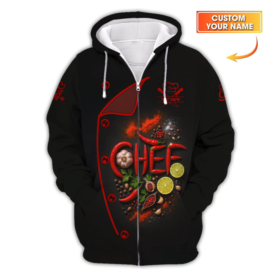 Personalized Chef Shirt With Cooking Spices, Chef Uniform With Custom Name, Gift For Cooking Lover