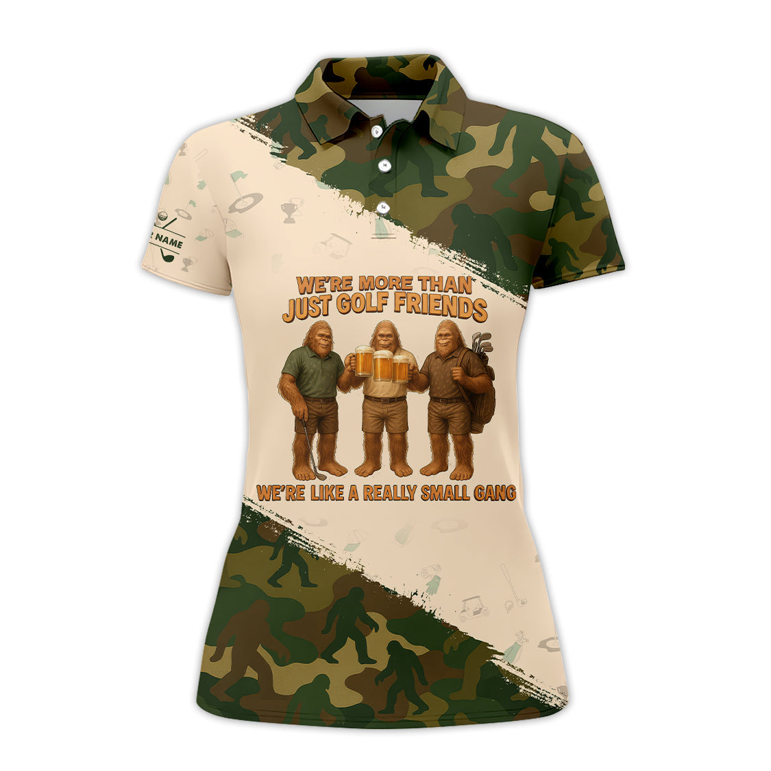 Bigfoot Golf Friends Camo Golf Shirts, Custom Golf Polo Shirts, Beer Golf Shirt