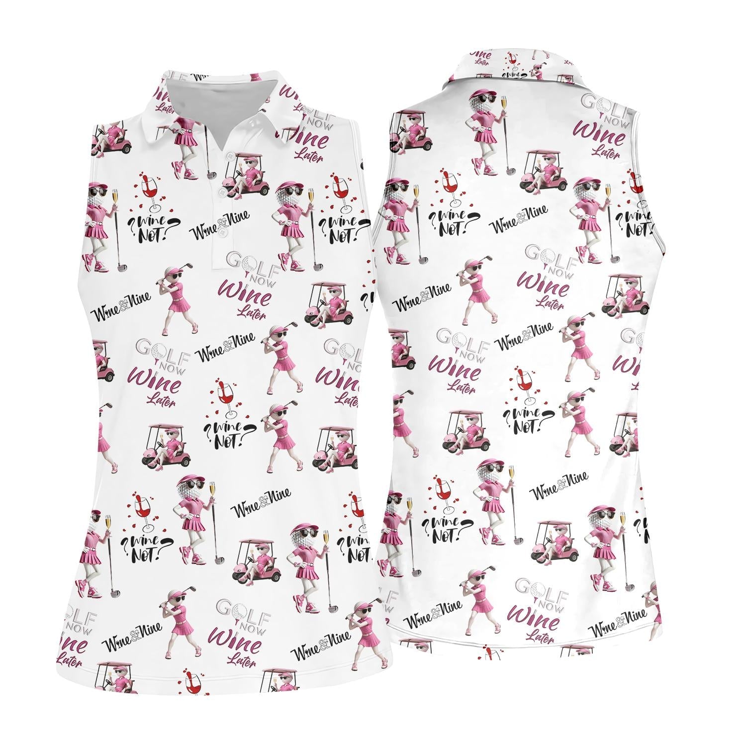 Wine and Golf Sleeveless Personalize Polo – Women's Nine Ball Shirt – Funny Golf Wine Not Design