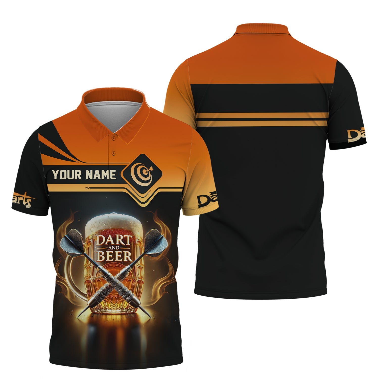 Dart and Beer Flames Custom Name T-Shirts, Personalized Darts Shirts, Gift For Darts Lovers