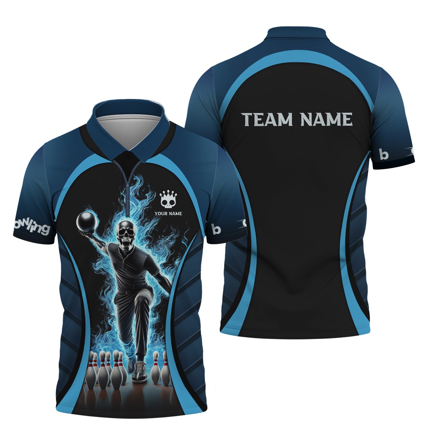 Skull Reaper Strike Bowling with Blue Smoke T Shirt, Custom Bowling Jersey, Bowling Shirts for Men