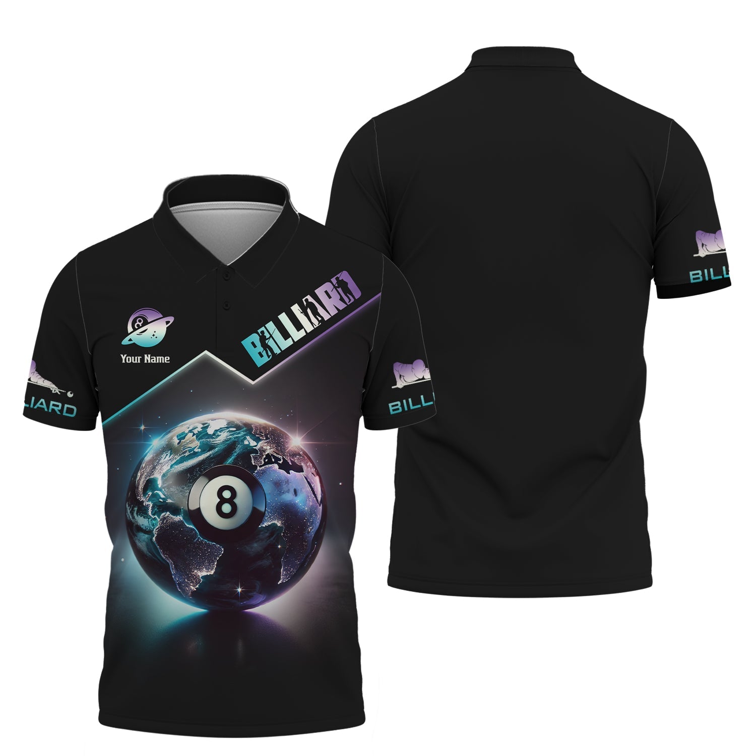Custom 8 Billiards Earth Color Effect Galaxy T-Shirt, Gift For Billiards Players