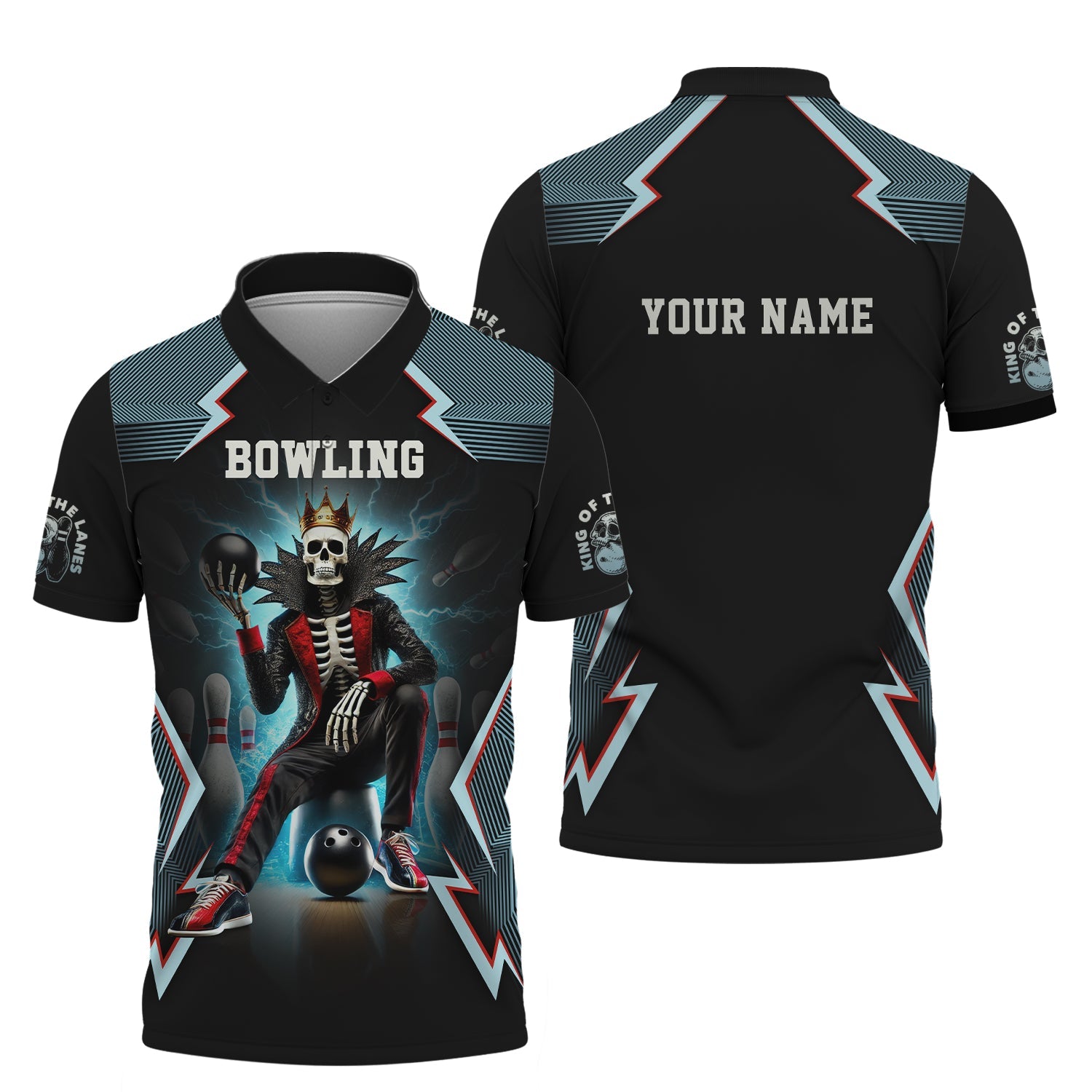 Skeleton King Custom Bowling Jersey, Bowling Shirts for Men, Bowling Team Shirts