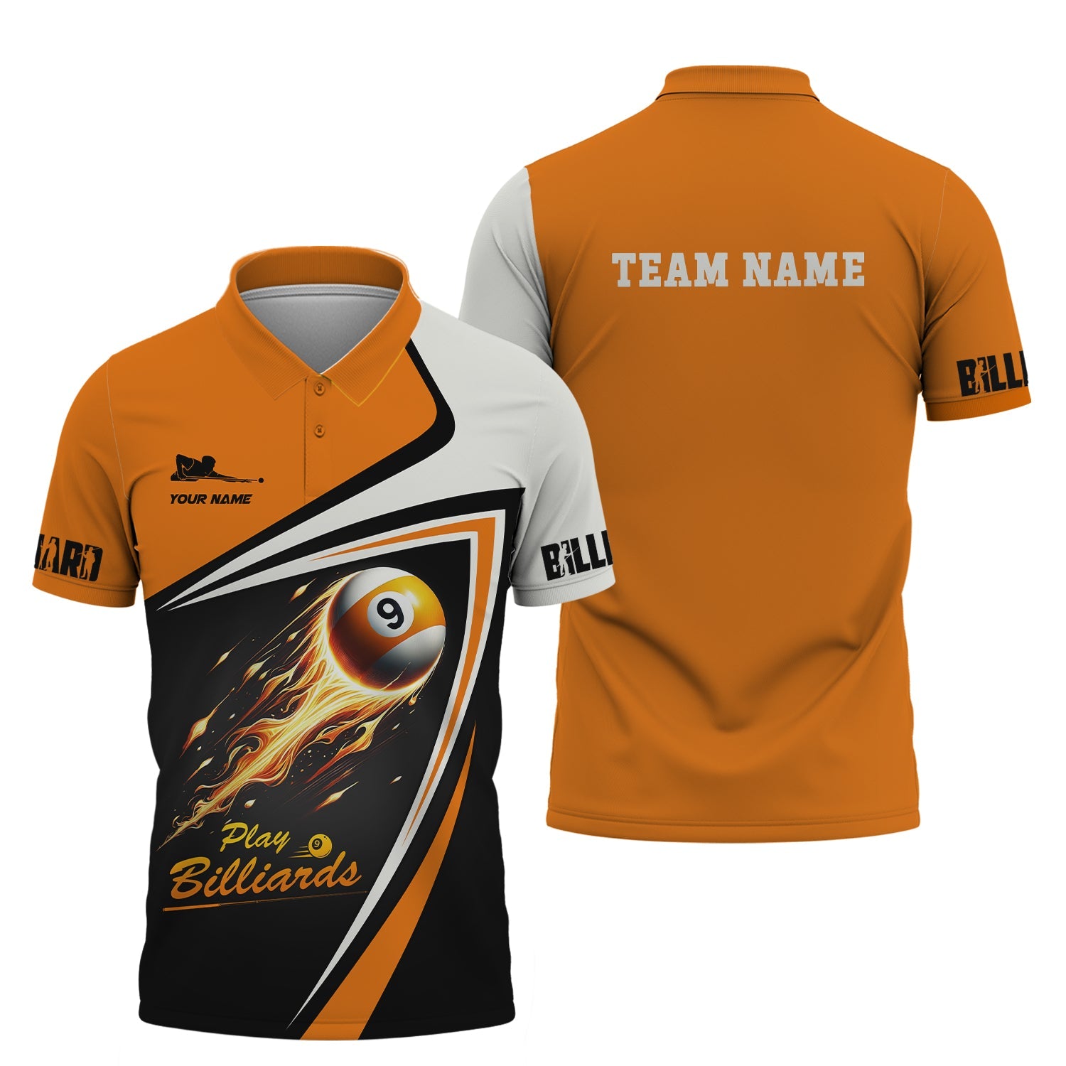 Orange Play Billiards Flaming 9-Ball 3D Effect Custom T-Shirt, Billiards Pool Shirts, Gift For Billiards Players