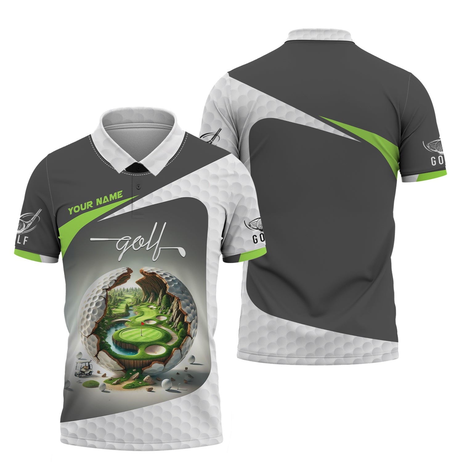 Golf Polo Shirts Unique Golf Ball Design Opening to a Scenic Golf Course, Golf Gifts for Dad, Golf Team Shirts