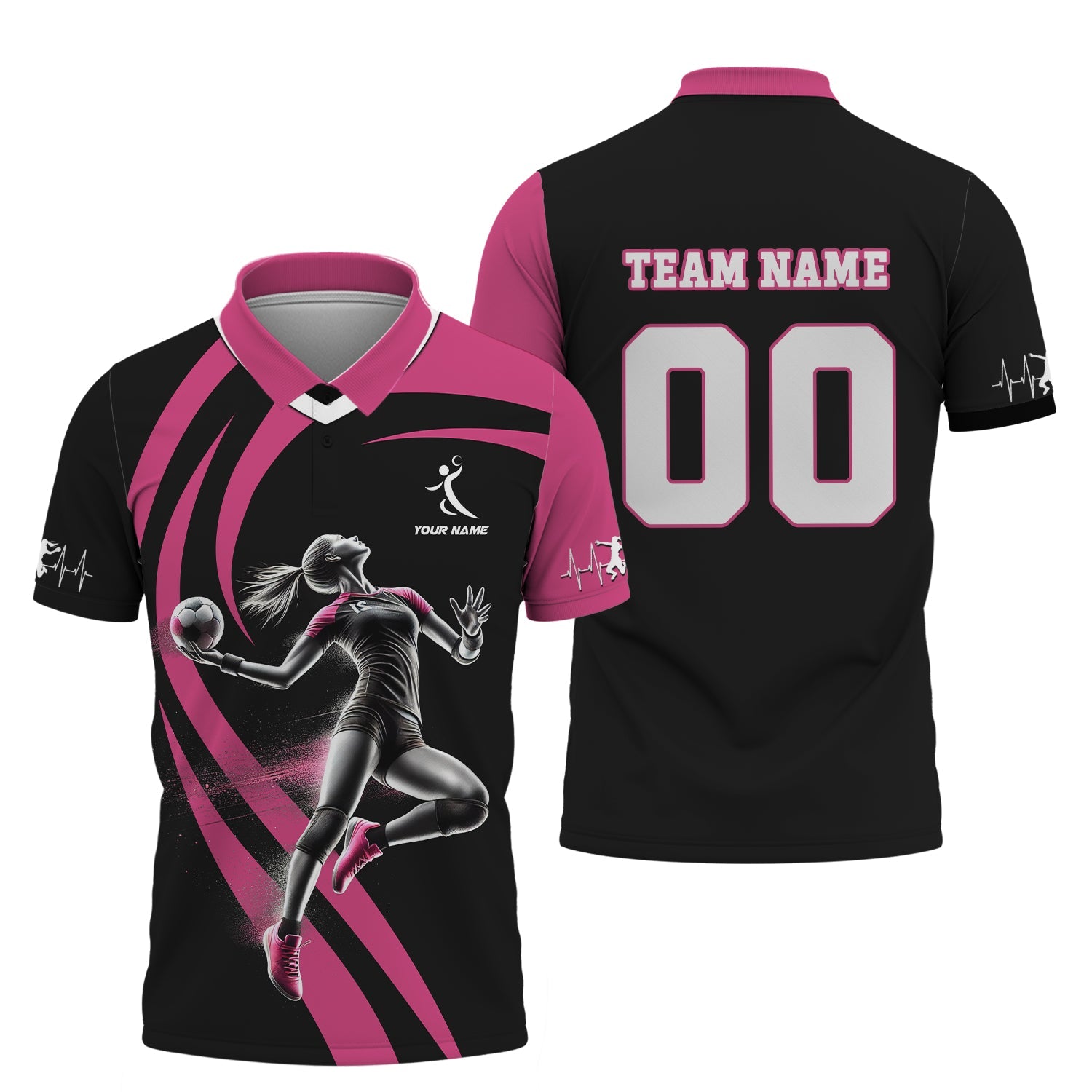 Custom Vibrant Pink Curved Lines T-Shirt, Shirts For Handball Players, Gift For Handball Fan