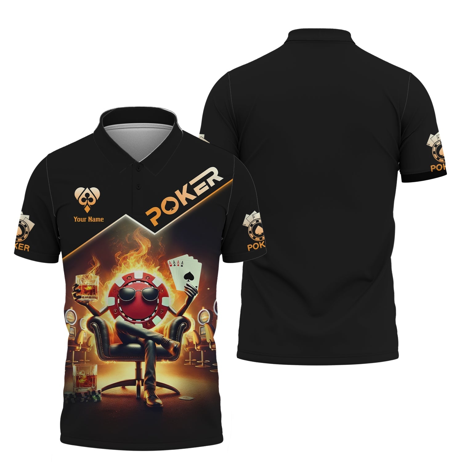 Fire-Whiskey with Poker Chip Boss T-Shirt, Poker Shirts for Men, Gift For Poker Players