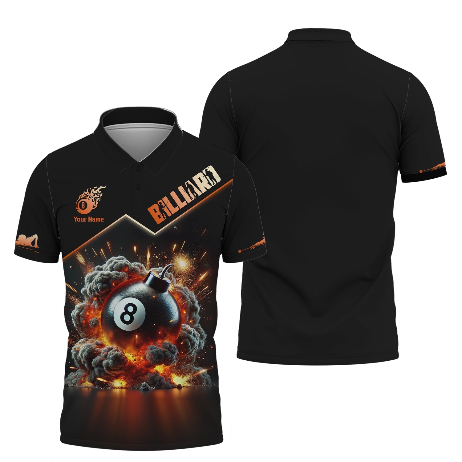 Custom 8-Ball Bomb Explosion & Smoke 3D Effect T-Shirt, Billiards Polo Shirt, Gift For Billiards Players