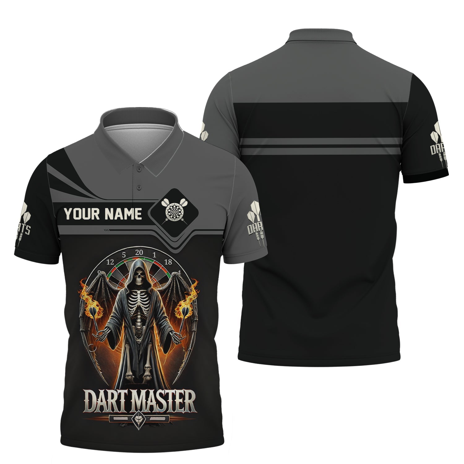 Custom Name Dart Master T Shirt, Grim Reaper Design, Gift For Darts Lovers