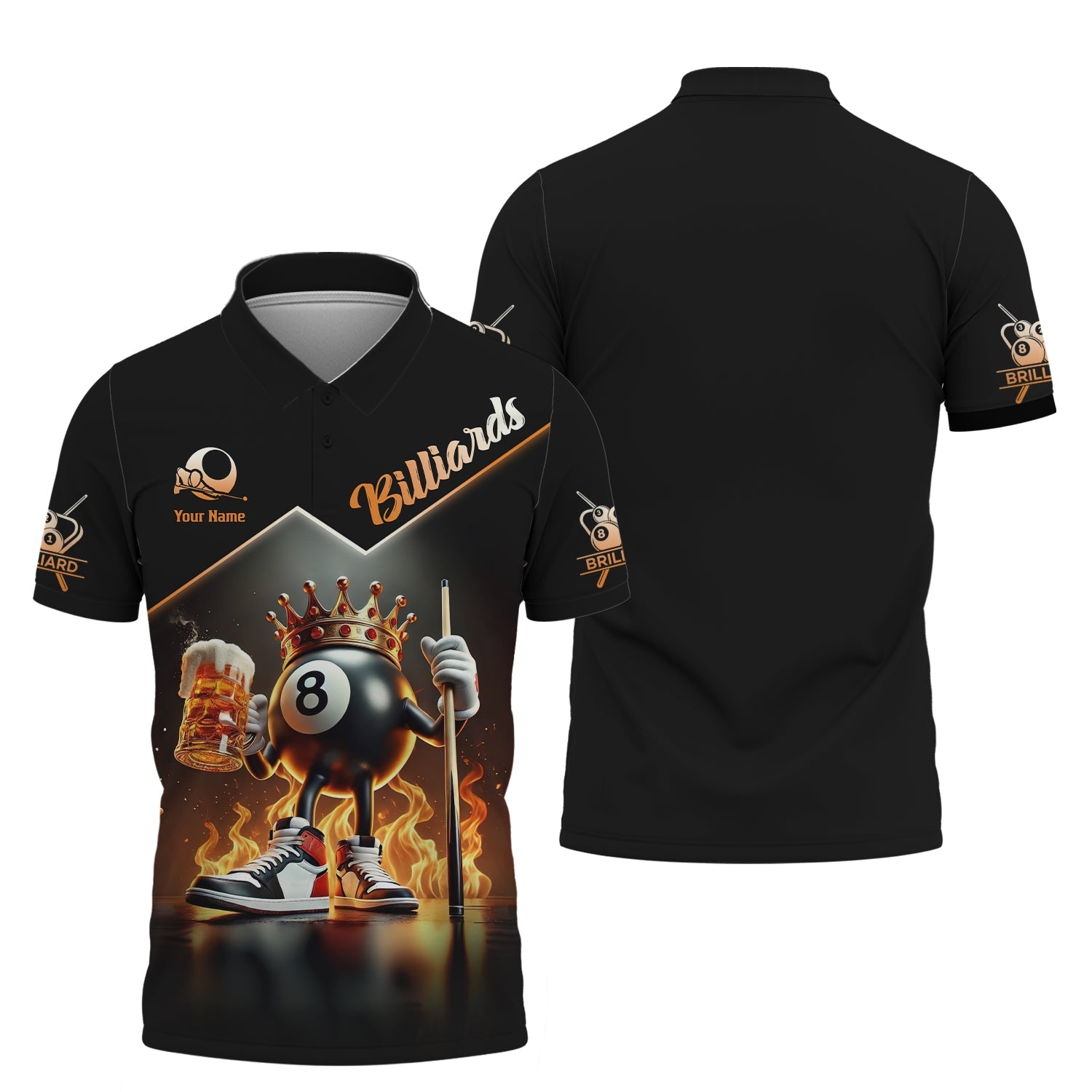 King 8-ball Billiards with Beer on Fire Custom Name T shirt, Gift For Billiards Players