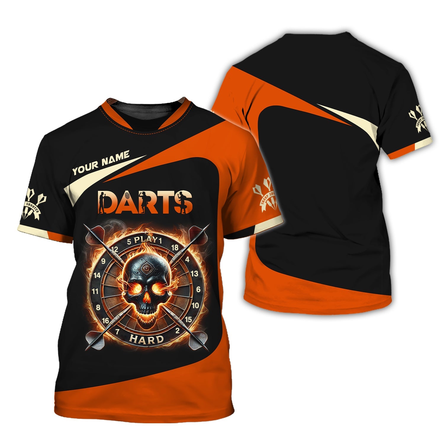 Personalized Name 3D Fire Skullcap Dartboard Polo Shirt, T-shirt For Darts Player, Darts Shirts Custom