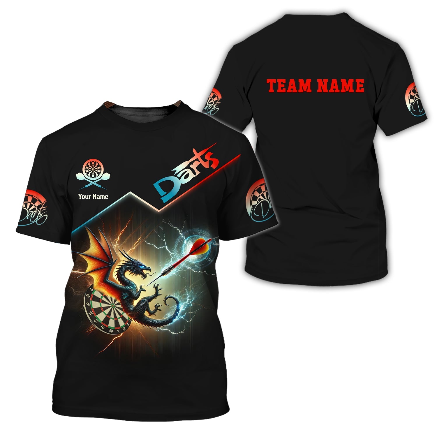 Custom Darts Team Name & Your Name Personalized 3D Shirt Dragon, T-shirt For Darts Player, Darts Shirts, Gift For Darts Lovers