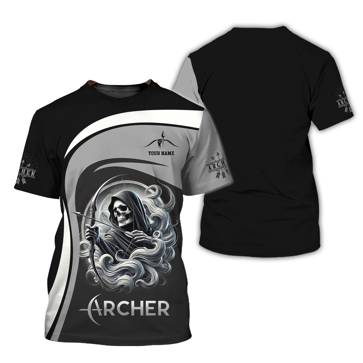 Custom Name Death Archer T-Shirt 3D, Archery Polo Shirts, Lightweight Sportswear, Gift for Archers