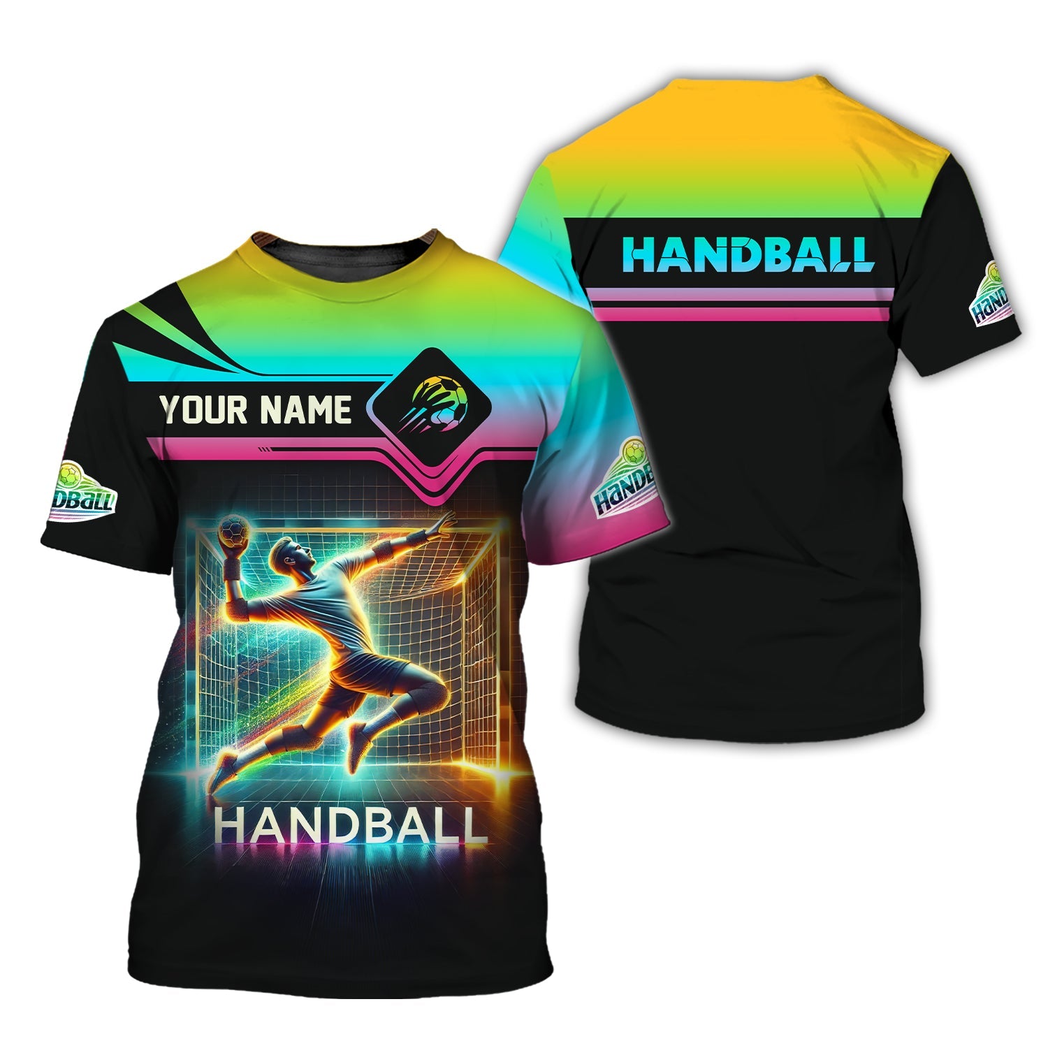 Custom Name Handball Goal Multi Color T-Shirt 3D Design, Handball Shirt, Lightweight Sportswear, Gift For Sports Fan