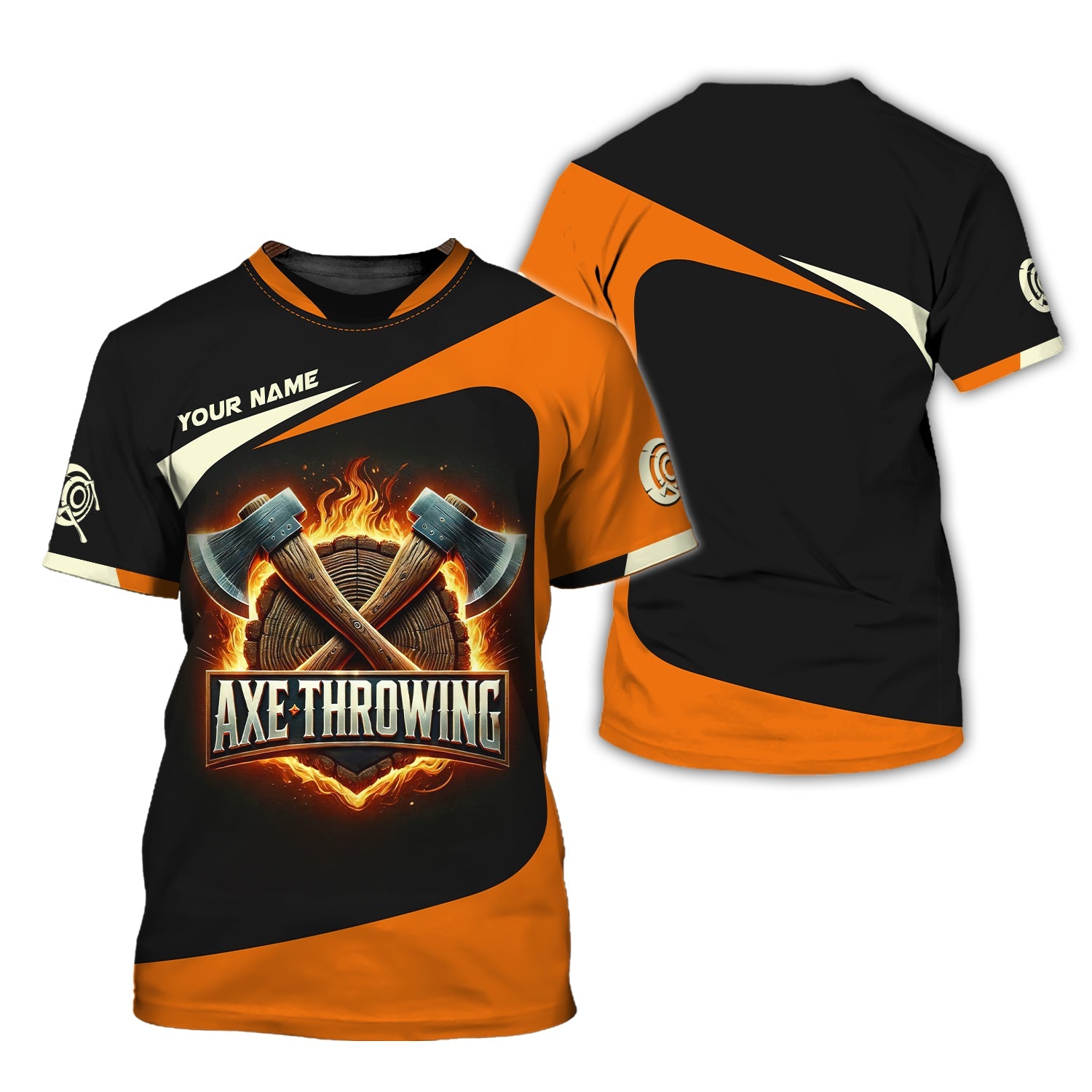 Custom Axe Throwing T-Shirt – Bold Fire & Crossed Axes, Gift for Axe Throwing Players
