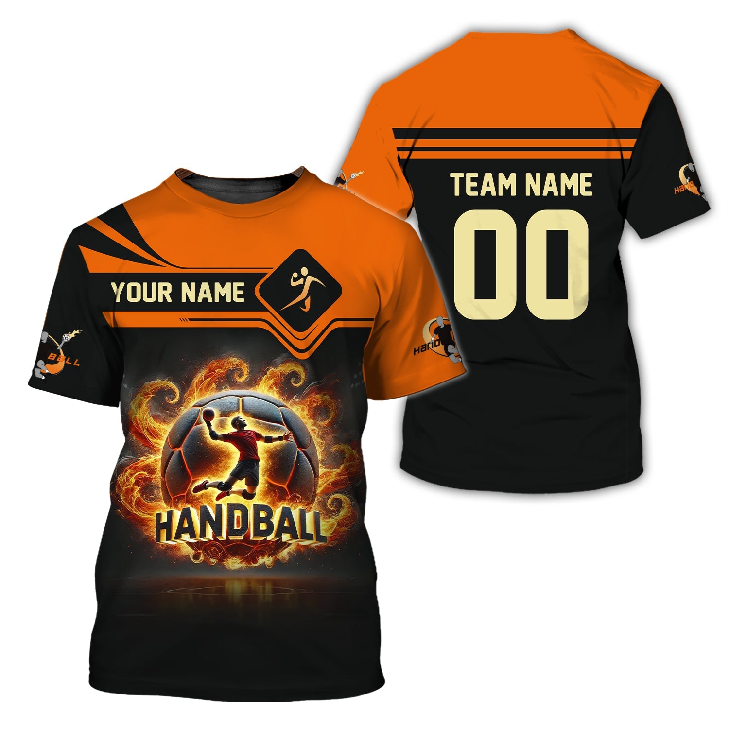 Custom Name & Number Handball Player T-Shirt 3D Fireball, Handball Shirt, Lightweight Sportswear, Gift For Sports Fan