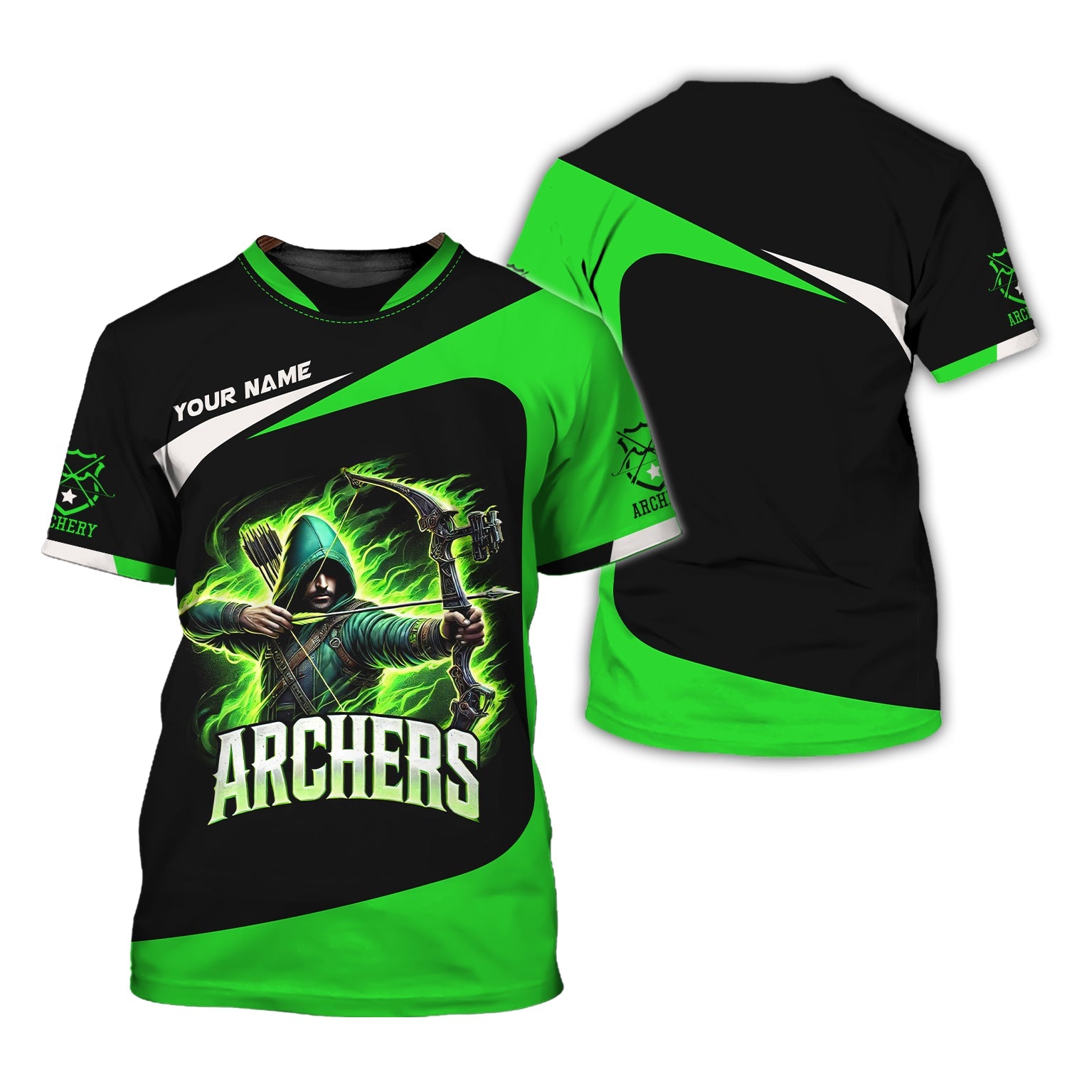 Custom Name Archer with Glowing Bow Design 3D T Shirt, Gift for Archers