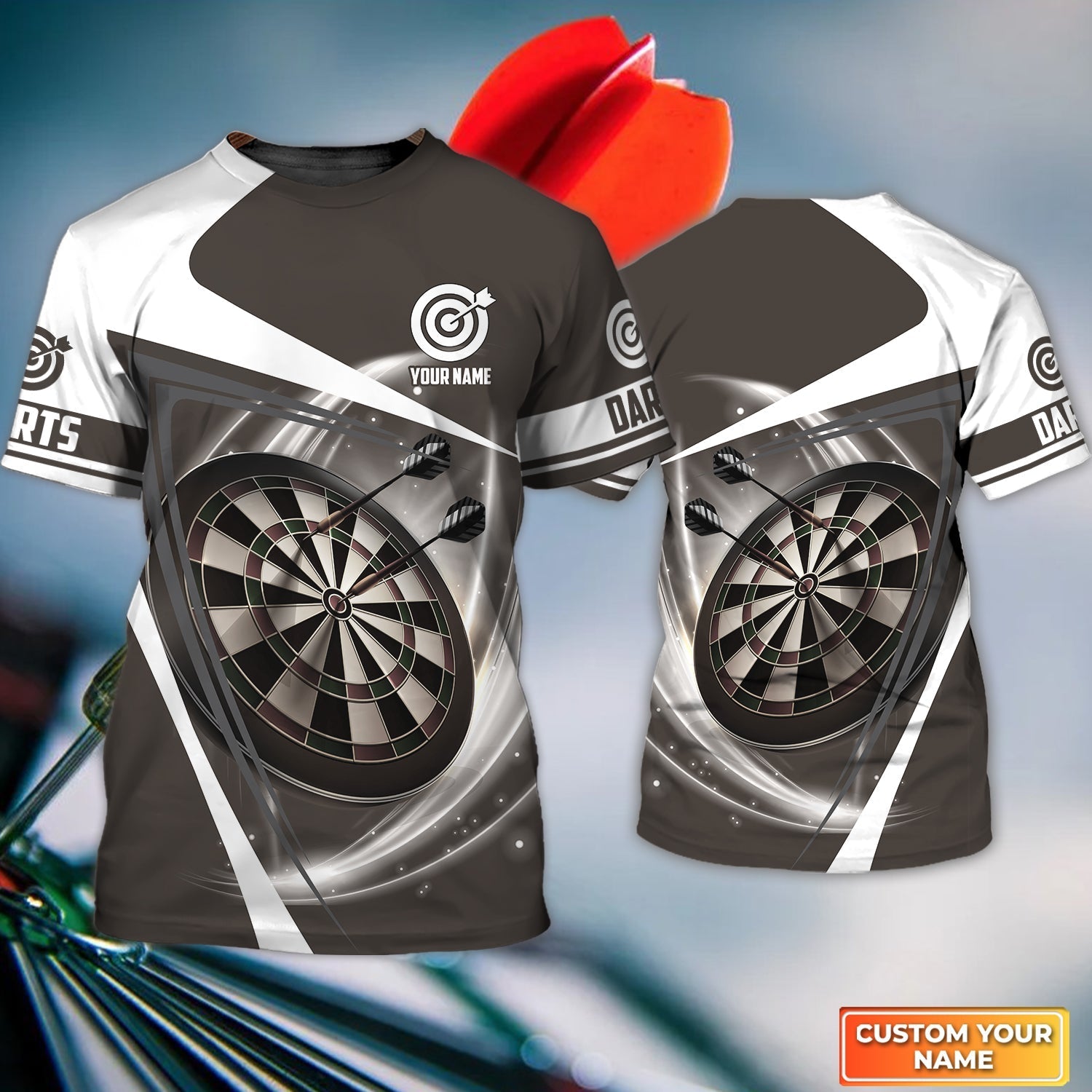 Darts Lighting Gray Personalized Name 3D Darts Tshirt For Dart Team Player