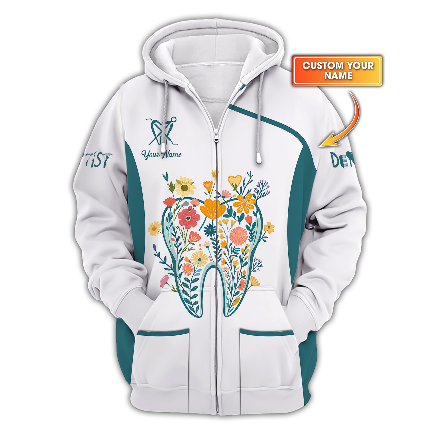 Custom Name Dental Uniform, Floral Tooth Shirt for Dentists, Personalized Dentals Shirts