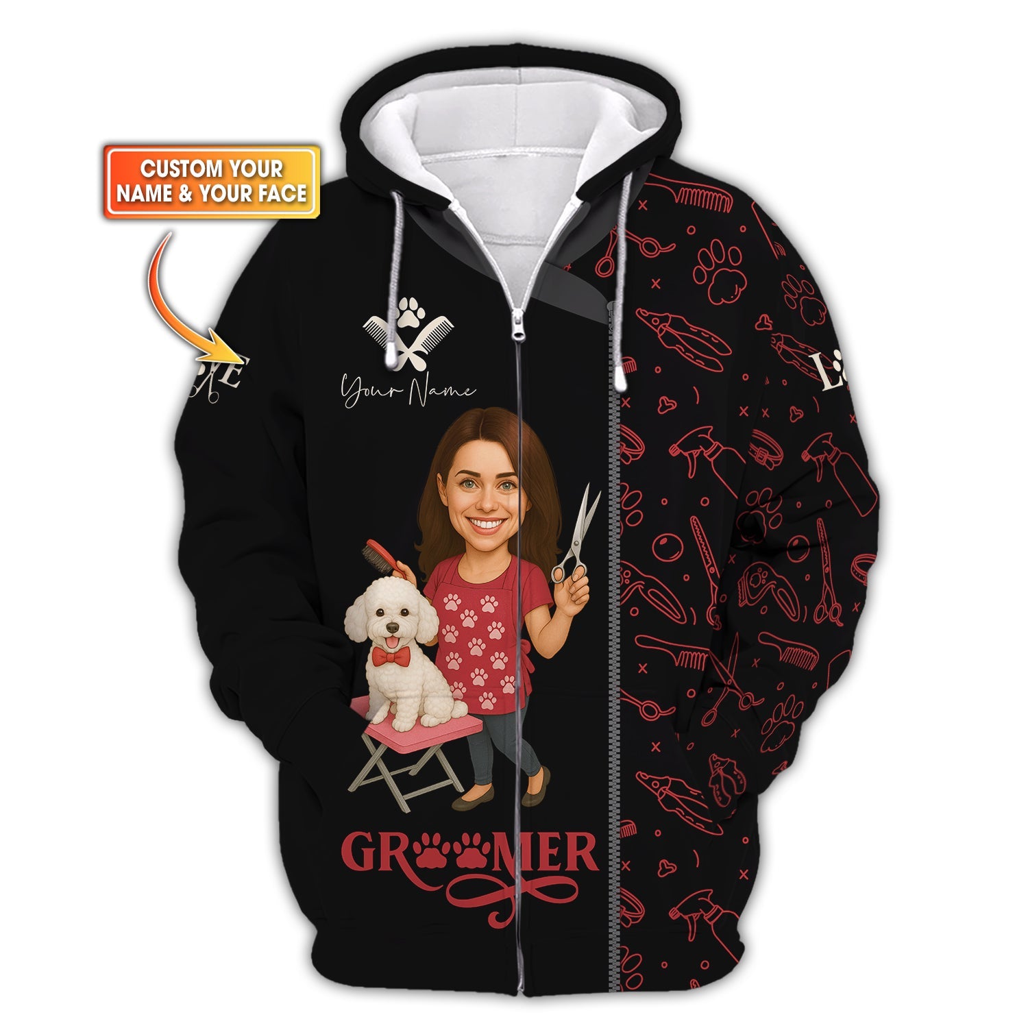 Custom Face Groomer T-Shirt, Dog Grooming Shirts, Groomer Uniform For Pet Lover