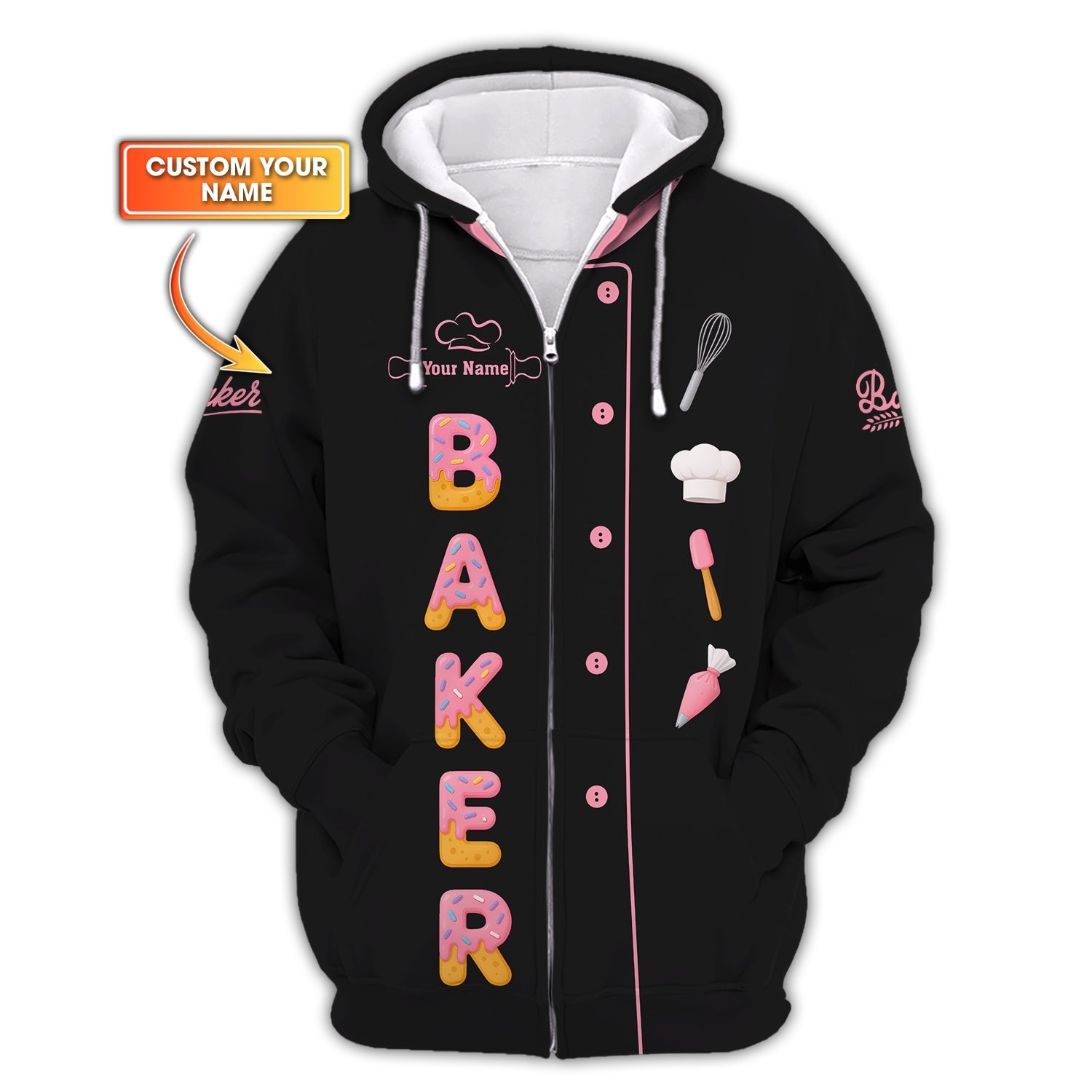 Personalized Baker Uniform Black Pink Donut, Baker Shirt For Baking Lover, Gift For Sweet Lovers