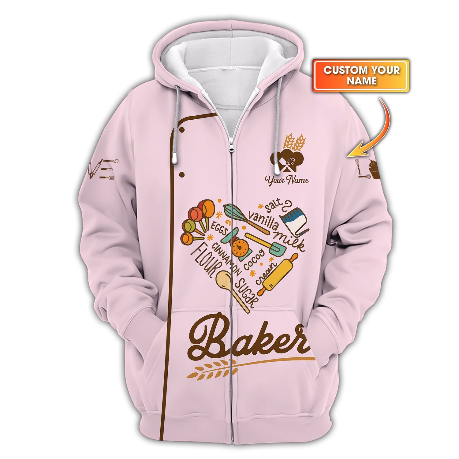 Custom Name Baker Uniform – Personalized Baking T-Shirt For Baker - 3D Shirt With Baker Tools