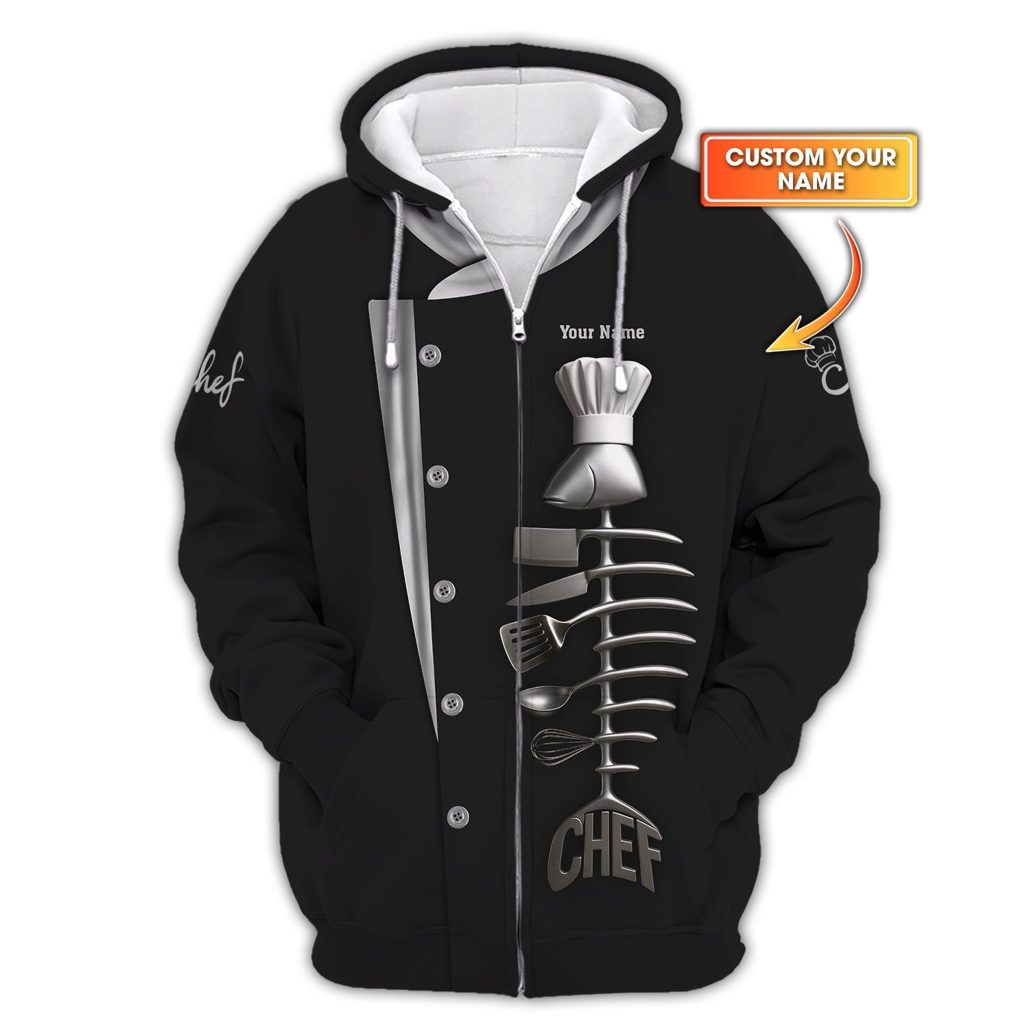 Custom Name Chef Uniform , Personalized Chef Shirt With Kitchen Tools , Gift For Cooking Lover