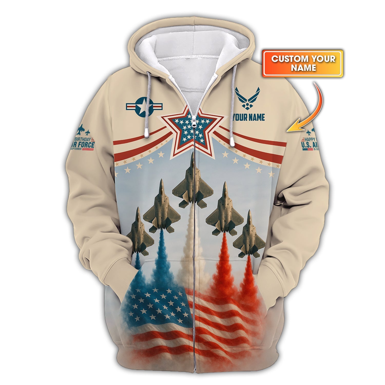 U.S. Air Force Shirts, Custom Name Jet Flyover Patriotic American Flag Shirt