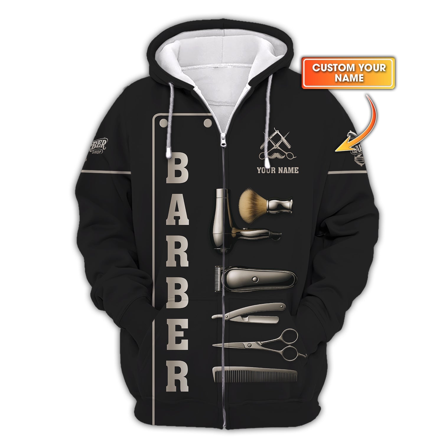 Personalized Barber Uniform With Barber Tools, Barber Shirt For Men, Custom Name Barber Shop Shirt, Gift For Barbers