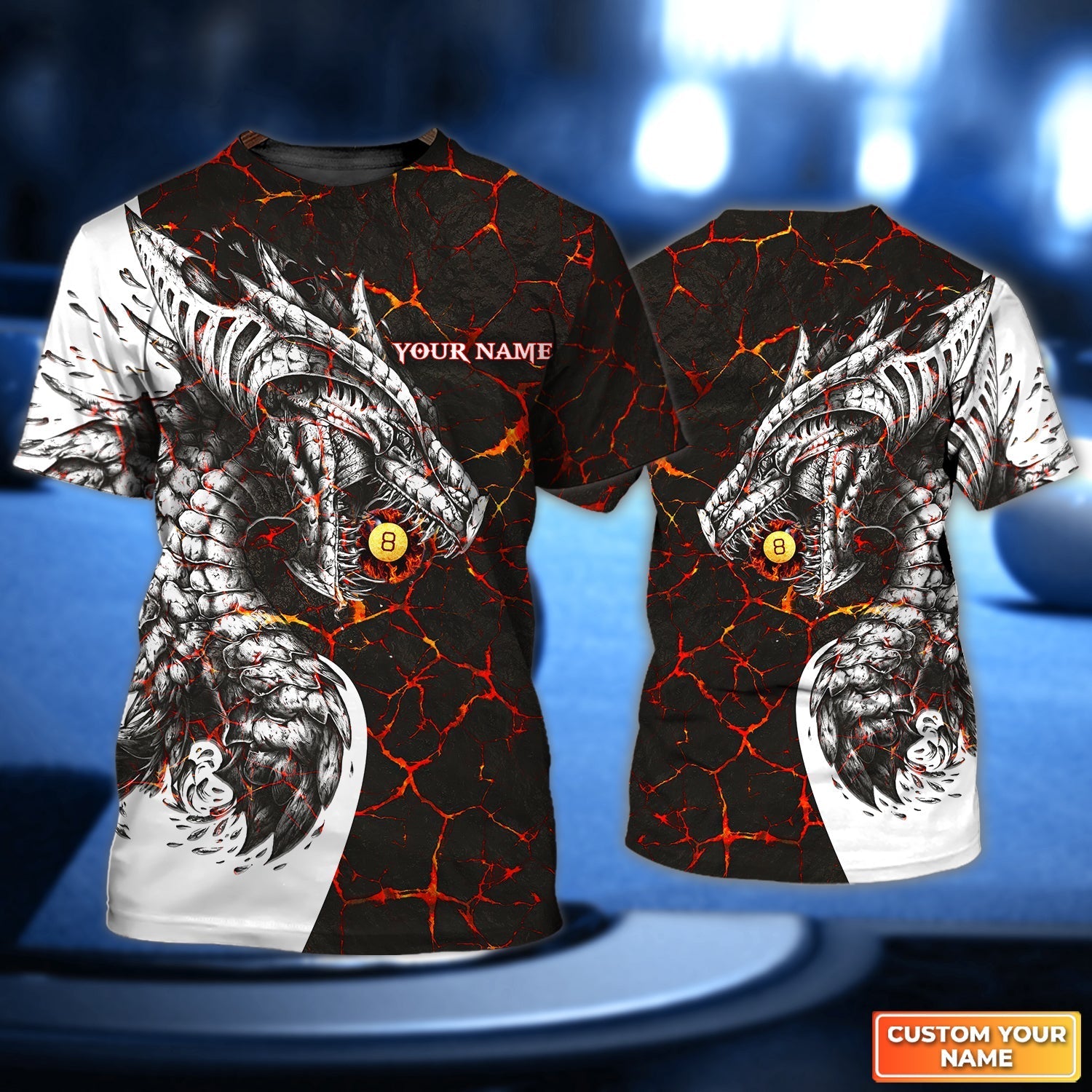 Dragon Flaws Pattern Billiard Pool 8 Ball Personalized Name 3D Tshirt Gift Billiard Players
