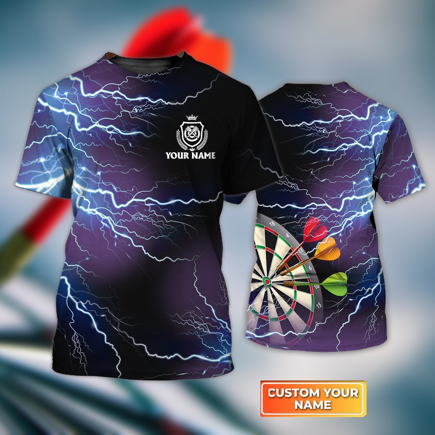 Darts Thunder Lightning Personalized Name 3D Tshirt For Darts Player