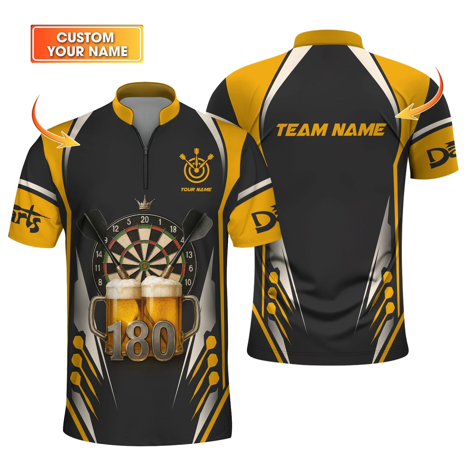 Custom Darts Shirt 180 Beer Mug Dartboard Tee Funny Darts Team Jersey