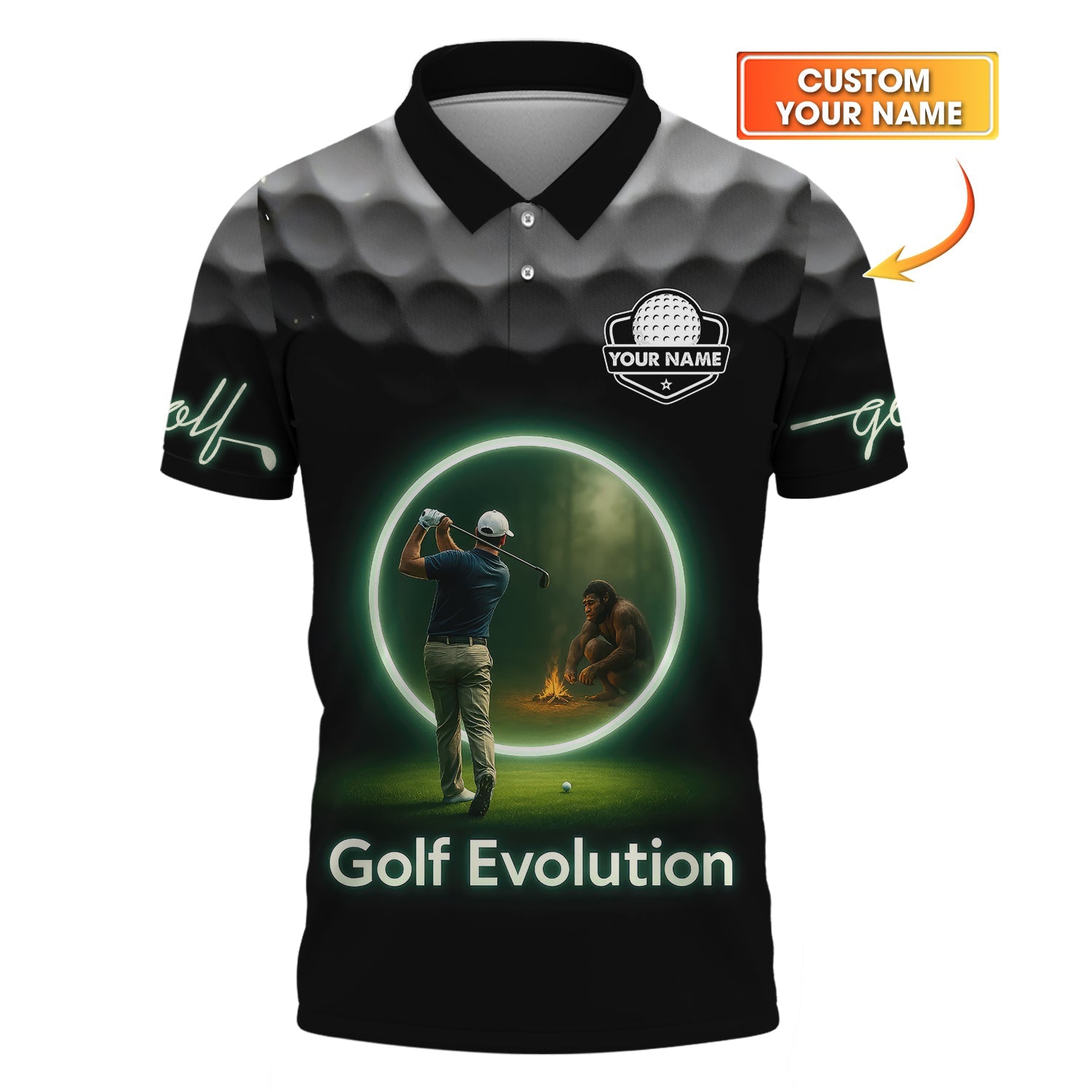 Black Evolution Golf Polo Shirt, Glow - Inspired Funny Golfer Tee, Golf Gifts for Men