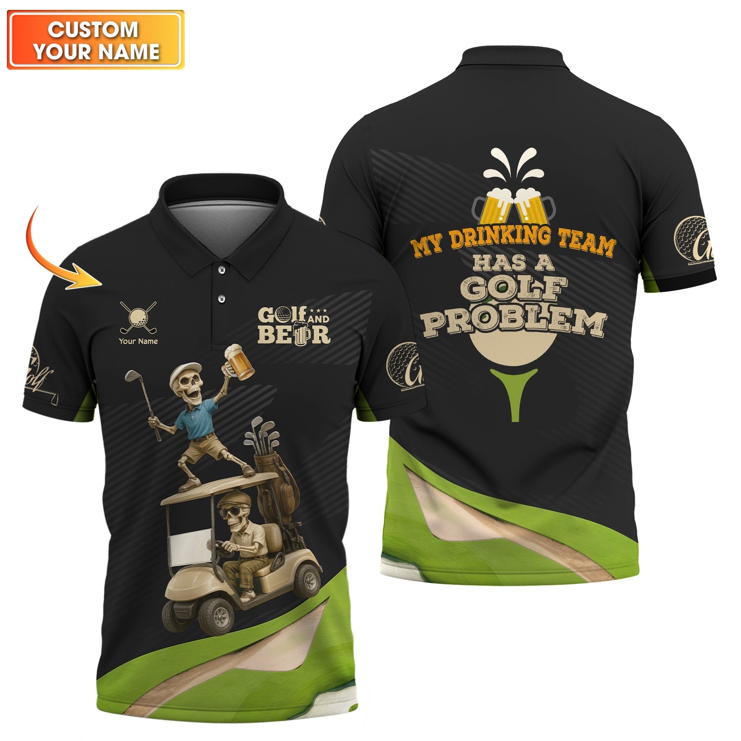 Golf And Beer Custom Polo Shirts Grim Reaper,  Team Golf Polos, Golf Gifts For Men