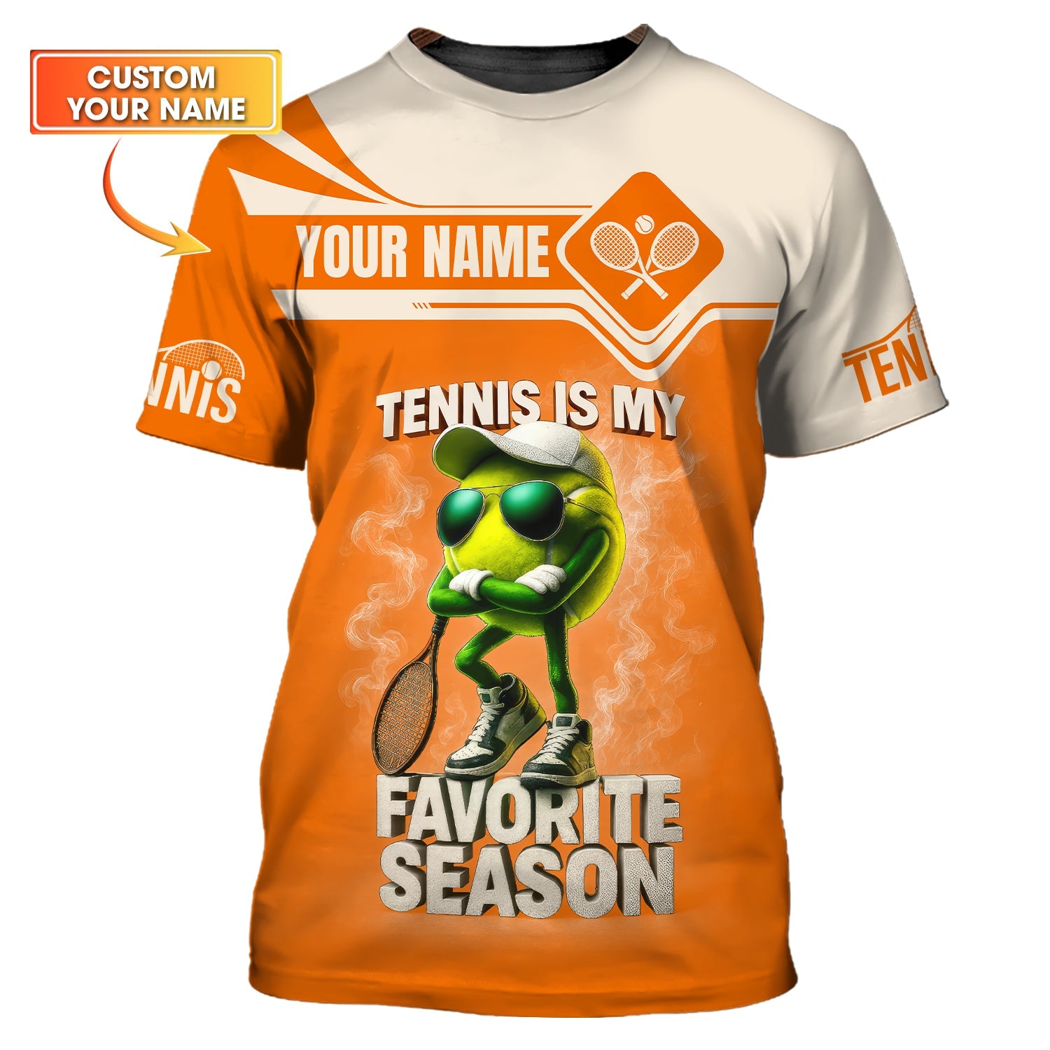Orange Tennis Shirt – Tennis Is My Favorite Season Design – Custom Name Sports Tee